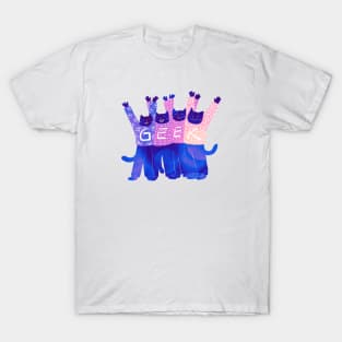 The four cute cats celebrate being GEEKS T-Shirt